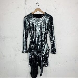Toccin Gun Metal Metallic Sequin Mini Dress Long Sleeve Size 6